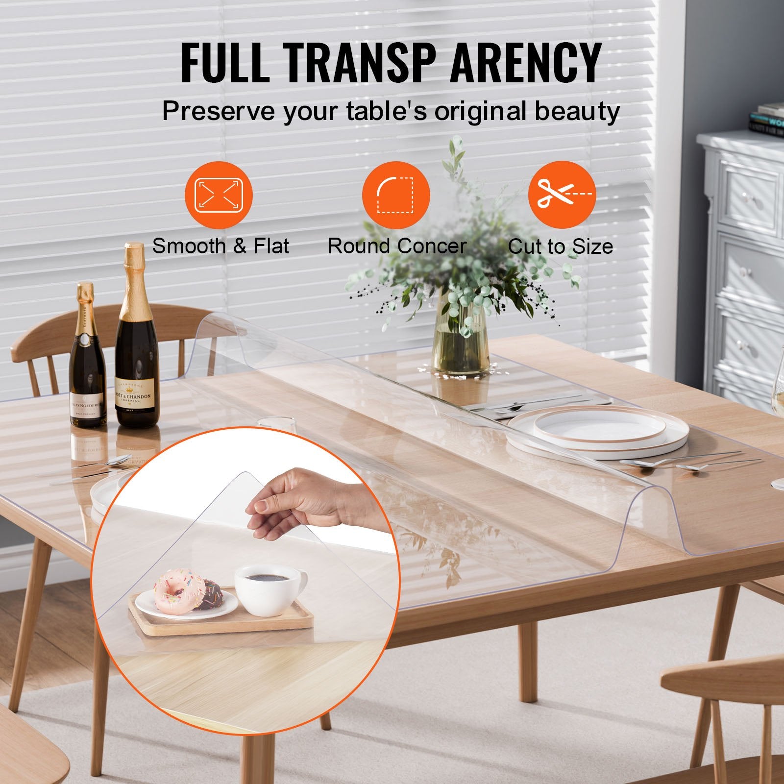Plastic Table Cover, 54 x 54 Inch 1.5 mm Thick Clear Table Protector, Square PVC Desk Mat, Waterproof & Easy Cleaning Desk Pad Tablecloth, for Office Dresser Dining Room Table Night Stand - Image 5