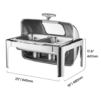 Roll Top Chafing Dish Buffet Complete Set, 9 Qt 1 Pack Stainless Steel Chafer with 2 Half Size Pans, Rectangle Catering Warmer Server with Visible Lid Water Pan Folding Stand Fuel Holder, Silver - Image 8