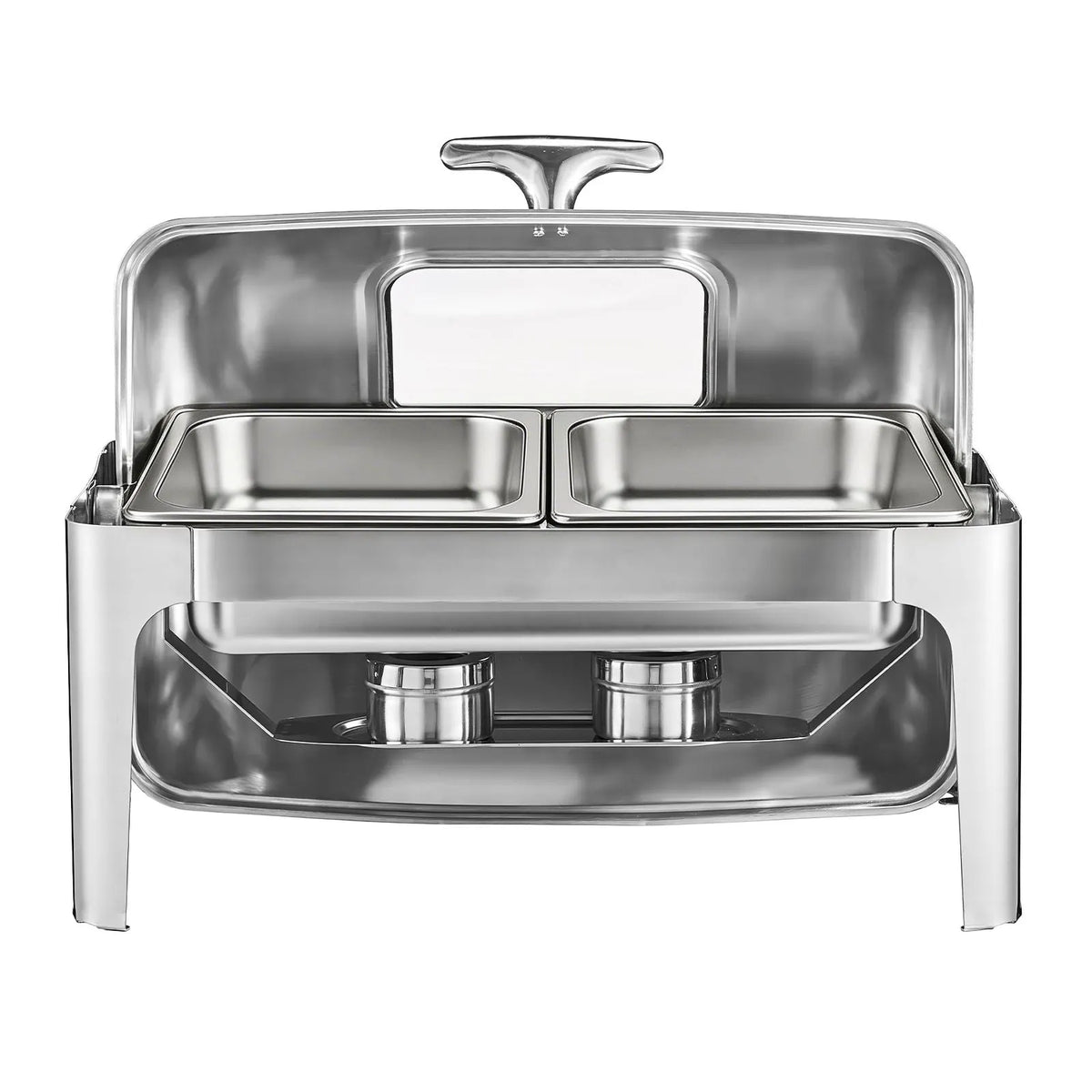 Roll Top Chafing Dish Buffet Complete Set, 9 Qt 1 Pack Stainless Steel Chafer with 2 Half Size Pans, Rectangle Catering Warmer Server with Visible Lid Water Pan Folding Stand Fuel Holder, Silver - Image 9