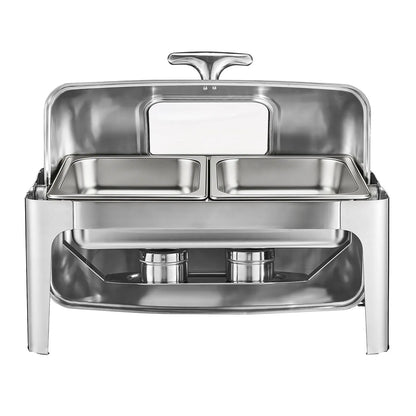 Roll Top Chafing Dish Buffet Complete Set, 9 Qt 1 Pack Stainless Steel Chafer with 2 Half Size Pans, Rectangle Catering Warmer Server with Visible Lid Water Pan Folding Stand Fuel Holder, Silver - Image 9