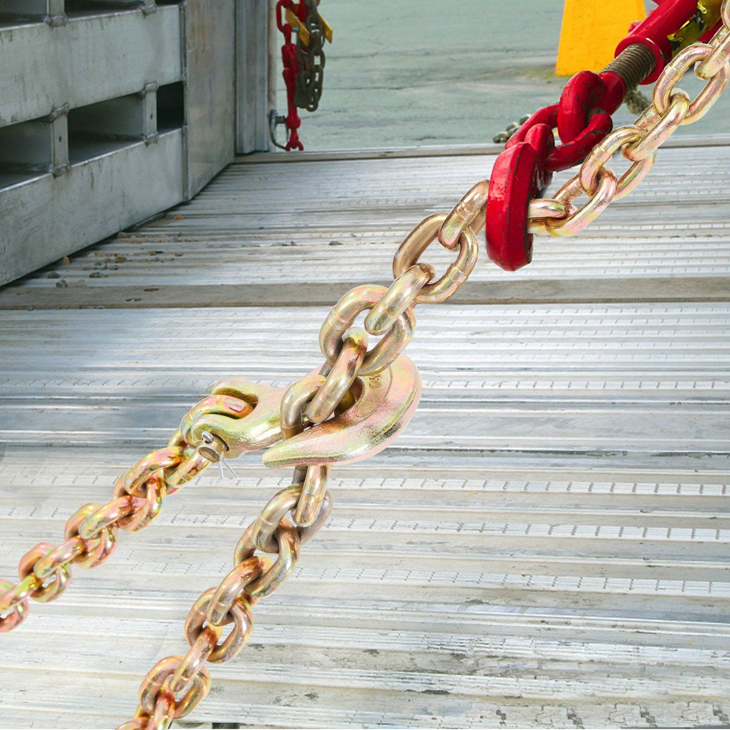 Transport Binder Chain, 220 kg Working Load Limit, 3/8'' x 20' G80 Tow Chain Tie Down with Grab Hooks, DOT Certified, Galvanized Coating Manganese Steel for Dock Factory Construction Site - Image 8