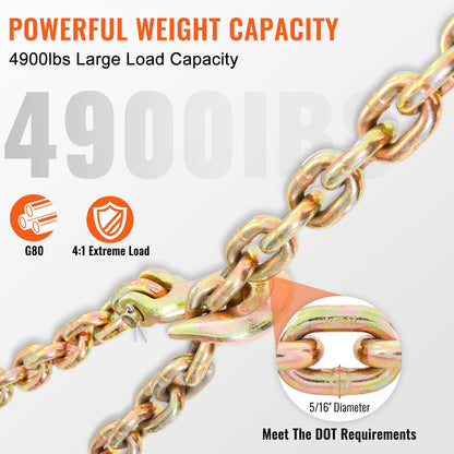 Transport Binder Chain, 2222 kg Working Load Limit, G80 Tow Chain Tie Down with Grab Hooks, DOT Certified, Galvanized Coating Manganese Steel for Dock Factory Construction Site - Image 3