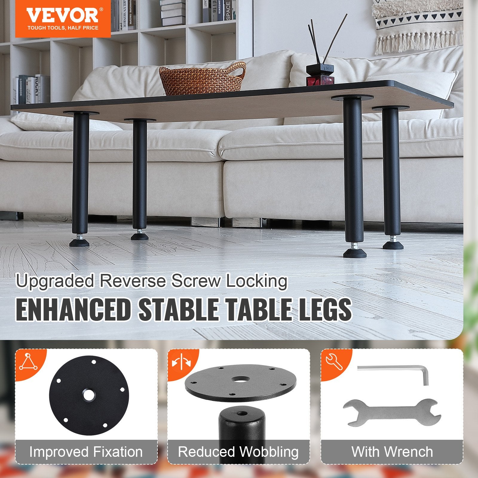 406.4MM Adjustable Desk Legs, Reinforced Steel Office Table Furniture legs Set of 4 for DIY, 1200 lbs Load Capacity Heavy Duty Desk Legs, Quick Instalation Legs with Adjustable Foot Cup Black - Image 2