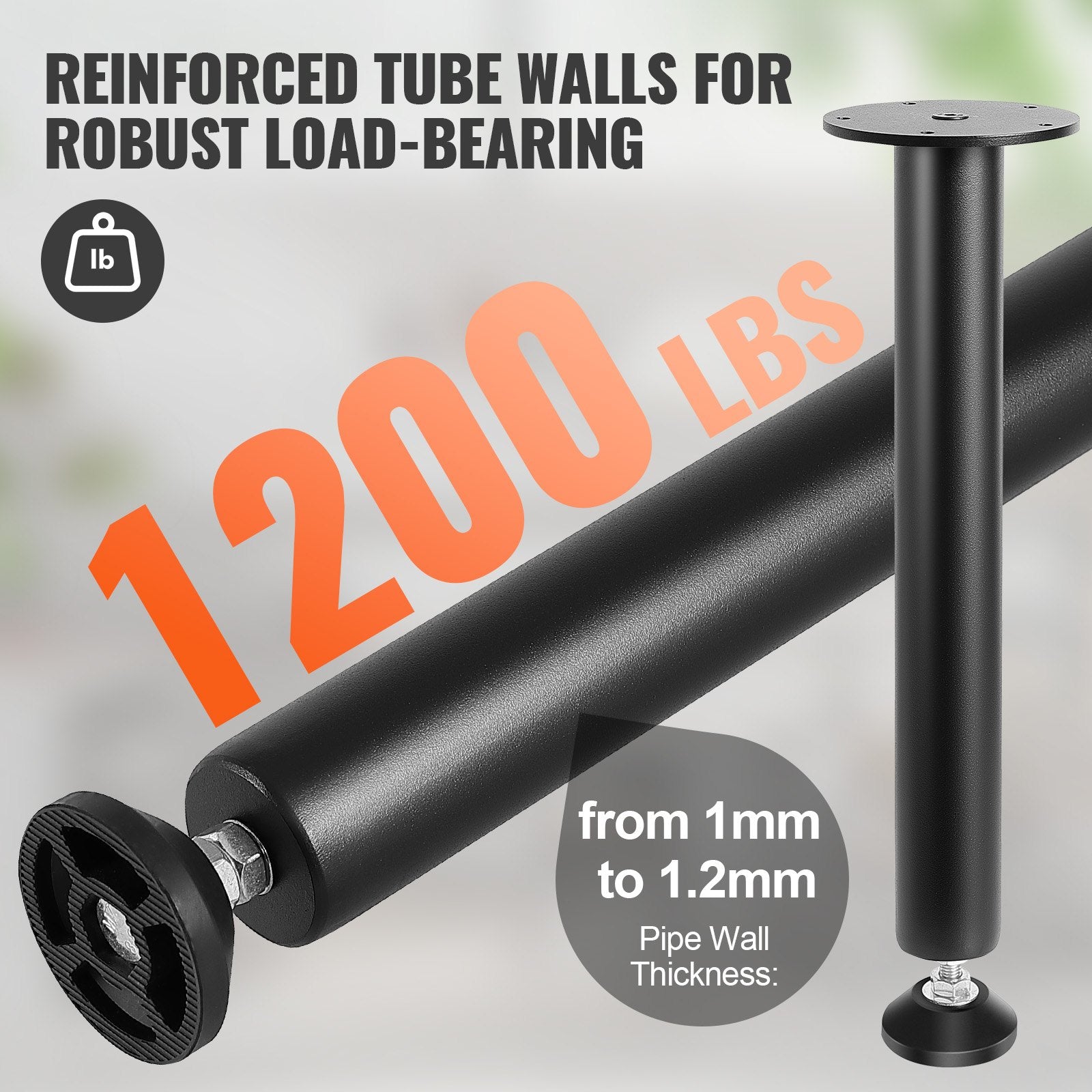 406.4MM Adjustable Desk Legs, Reinforced Steel Office Table Furniture legs Set of 4 for DIY, 1200 lbs Load Capacity Heavy Duty Desk Legs, Quick Instalation Legs with Adjustable Foot Cup Black - Image 3