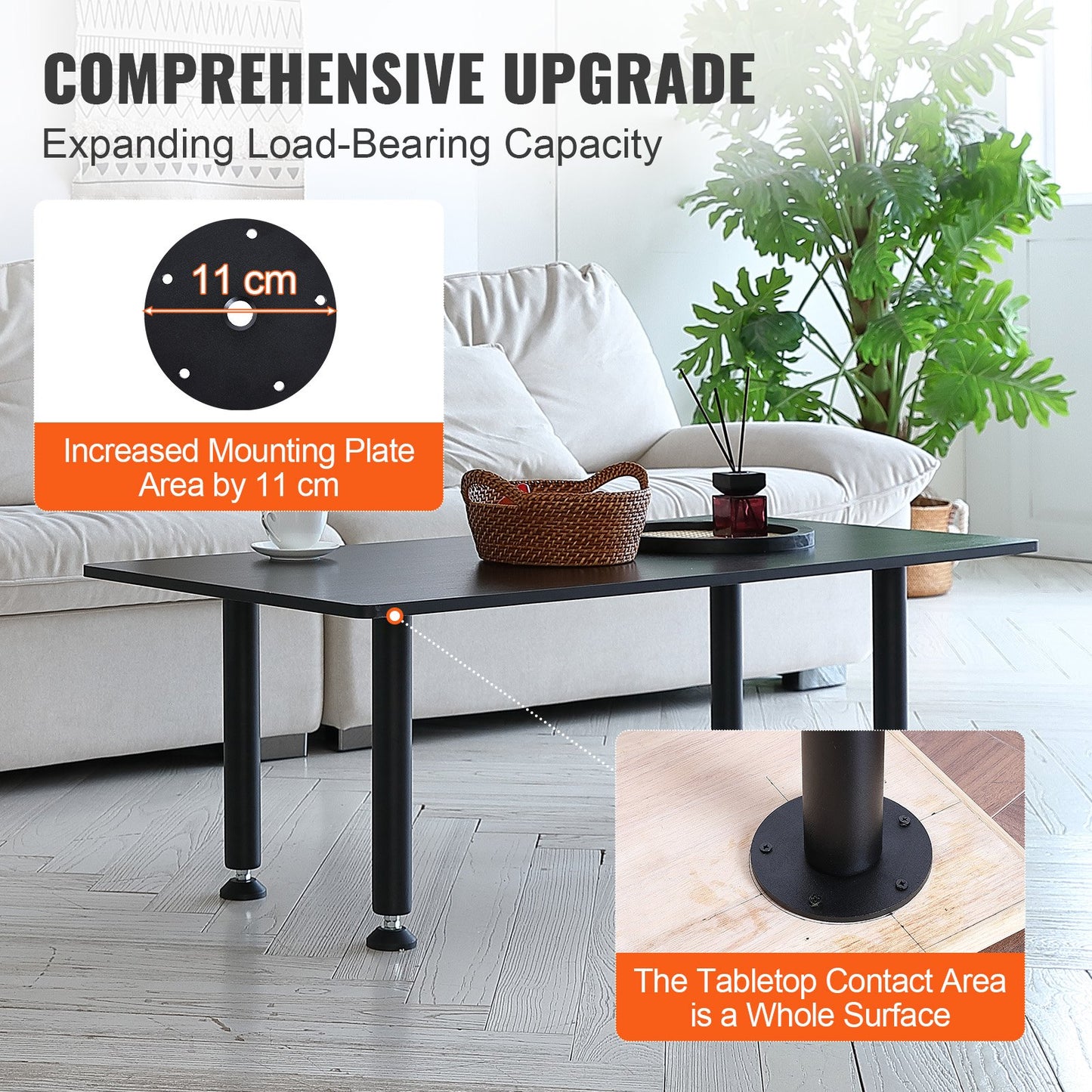 406.4MM Adjustable Desk Legs, Reinforced Steel Office Table Furniture legs Set of 4 for DIY, 1200 lbs Load Capacity Heavy Duty Desk Legs, Quick Instalation Legs with Adjustable Foot Cup Black - Image 4