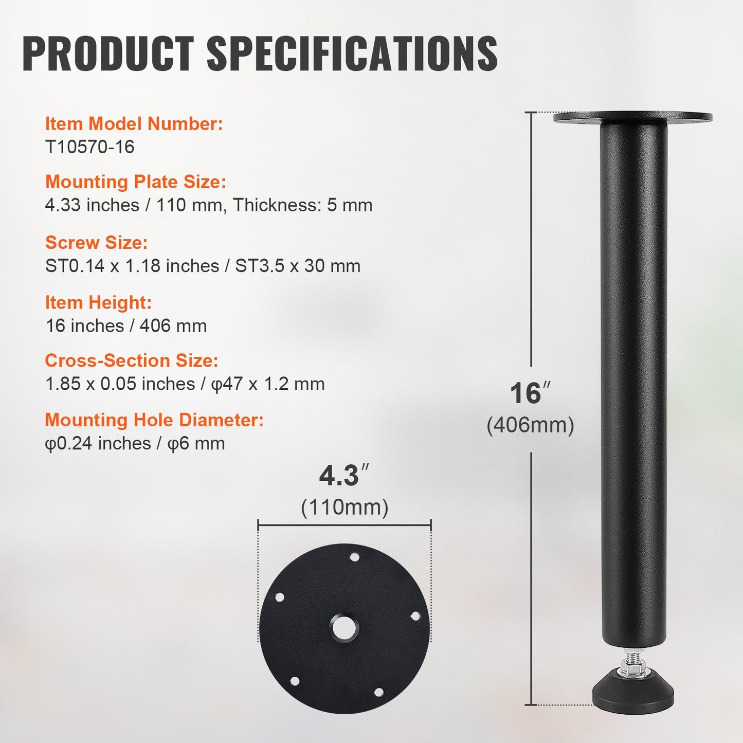 406.4MM Adjustable Desk Legs, Reinforced Steel Office Table Furniture legs Set of 4 for DIY, 1200 lbs Load Capacity Heavy Duty Desk Legs, Quick Instalation Legs with Adjustable Foot Cup Black - Image 7