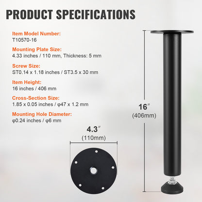 406.4MM Adjustable Desk Legs, Reinforced Steel Office Table Furniture legs Set of 4 for DIY, 1200 lbs Load Capacity Heavy Duty Desk Legs, Quick Instalation Legs with Adjustable Foot Cup Black - Image 7