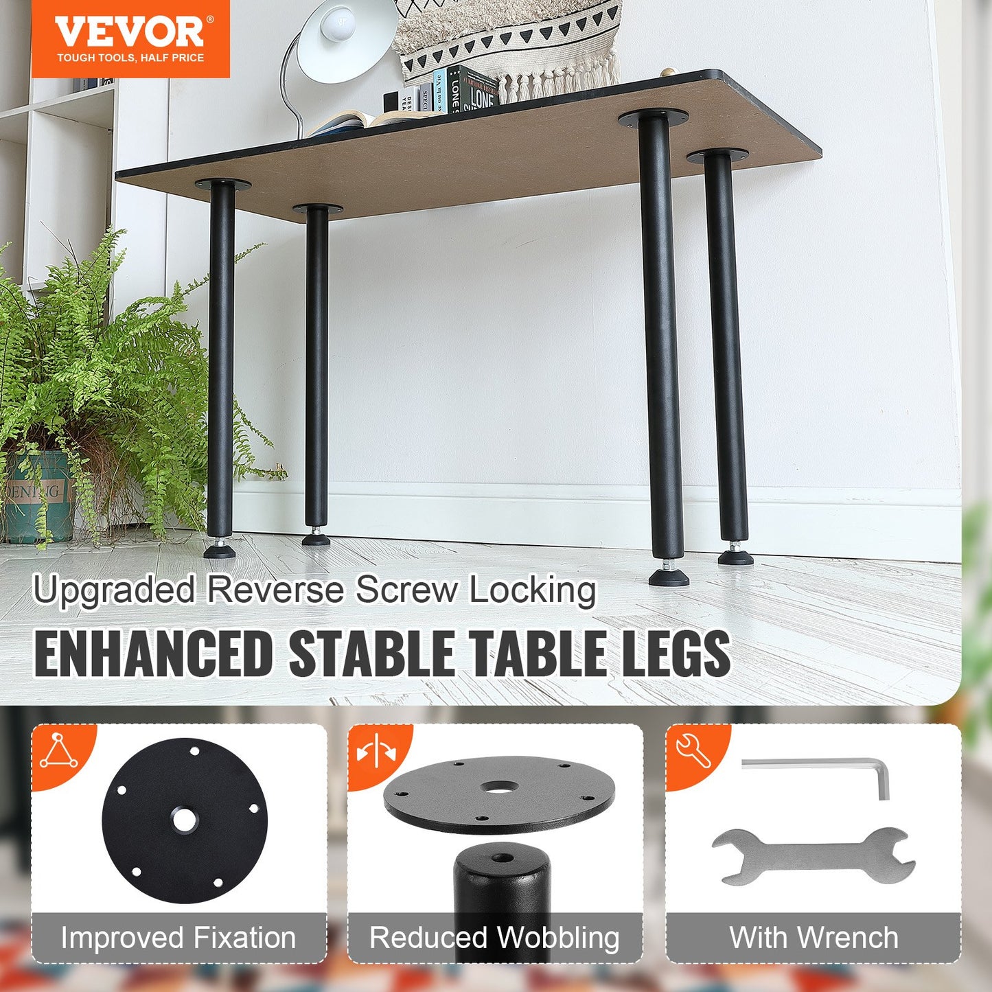 711.2MM Adjustable Desk Legs, Reinforced Steel Office Table Furniture legs Set of 4 for DIY, 544.3KG Load Capacity Heavy Duty Desk Legs, Quick Instalation Legs with Adjustable Foot Cup Black - Image 2
