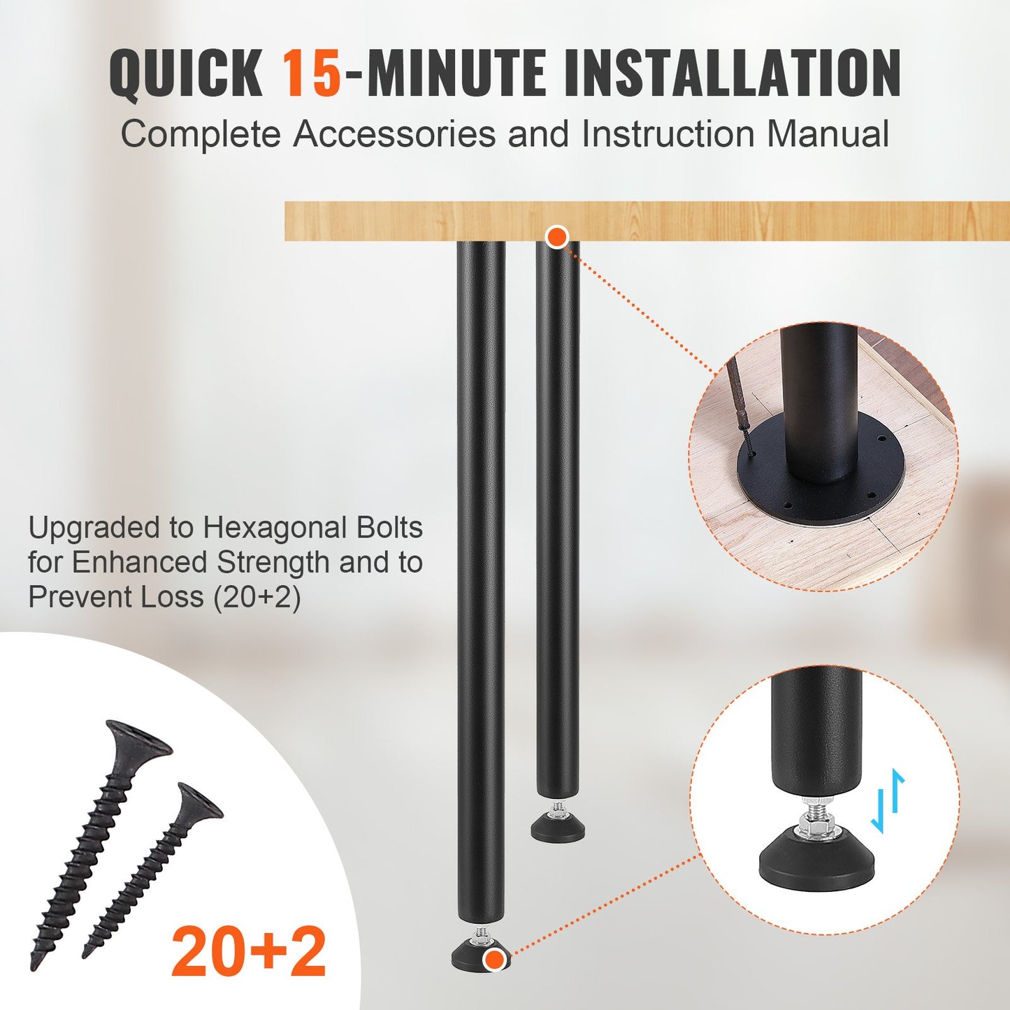 711.2MM Adjustable Desk Legs, Reinforced Steel Office Table Furniture legs Set of 4 for DIY, 544.3KG Load Capacity Heavy Duty Desk Legs, Quick Instalation Legs with Adjustable Foot Cup Black - Image 6
