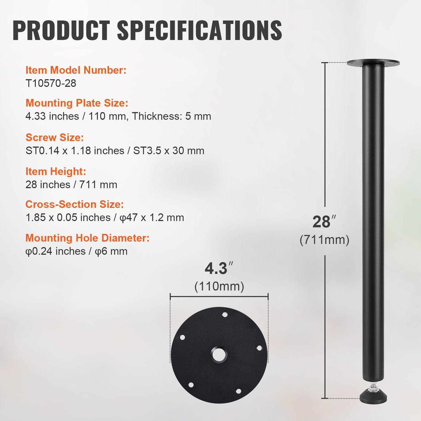 711.2MM Adjustable Desk Legs, Reinforced Steel Office Table Furniture legs Set of 4 for DIY, 544.3KG Load Capacity Heavy Duty Desk Legs, Quick Instalation Legs with Adjustable Foot Cup Black - Image 7
