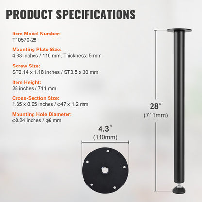 711.2MM Adjustable Desk Legs, Reinforced Steel Office Table Furniture legs Set of 4 for DIY, 544.3KG Load Capacity Heavy Duty Desk Legs, Quick Instalation Legs with Adjustable Foot Cup Black - Image 7