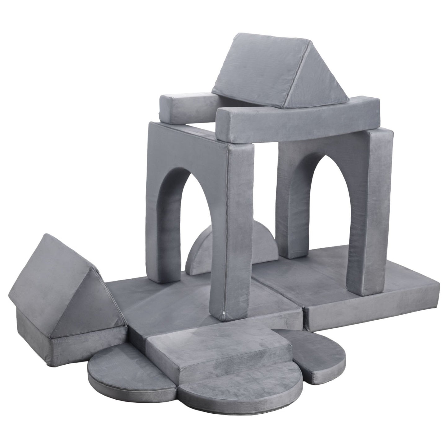 Modular Kids Play Couch, Sectional Toddler Sofa with Armrests, 28D Sponge & Short Pile, Convertible Kids Modular Couch DIY Creative Combination for Playroom, Bedroom, Living Room, 14 Pcs, Gray - Image 9