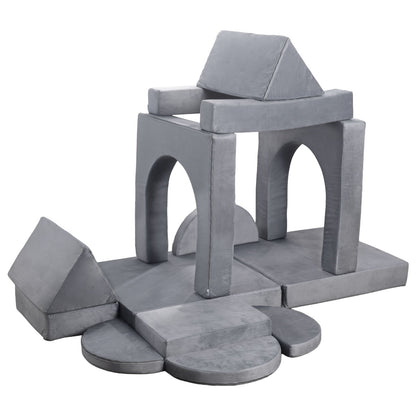 Modular Kids Play Couch, Sectional Toddler Sofa with Armrests, 28D Sponge & Short Pile, Convertible Kids Modular Couch DIY Creative Combination for Playroom, Bedroom, Living Room, 14 Pcs, Gray - Image 9