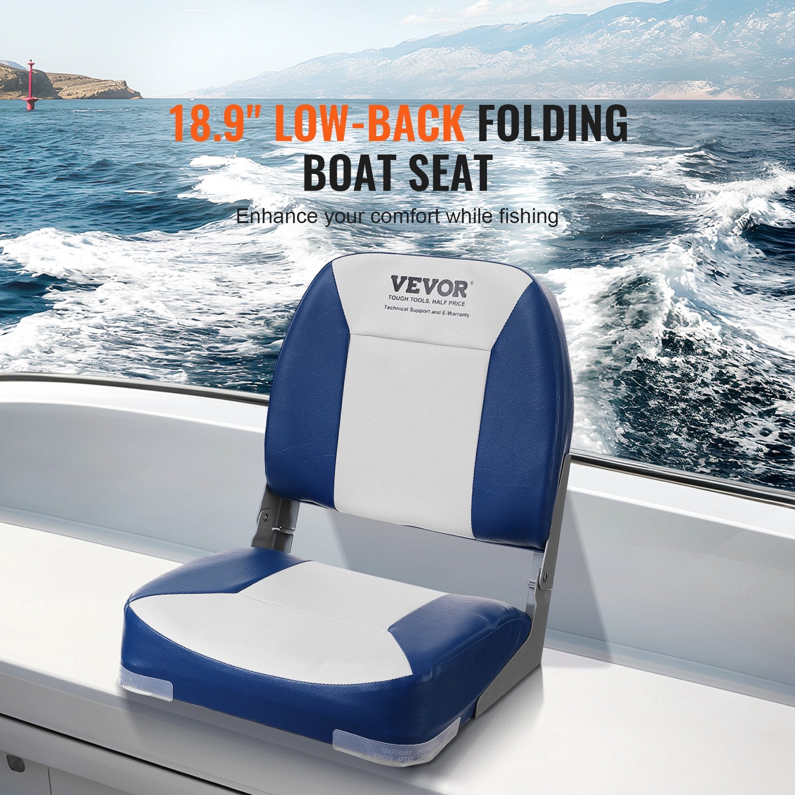 Boat Seat Low Back Fold-Down Fishing Boat Chair with Sponge Padding 2 Pack - Image 2
