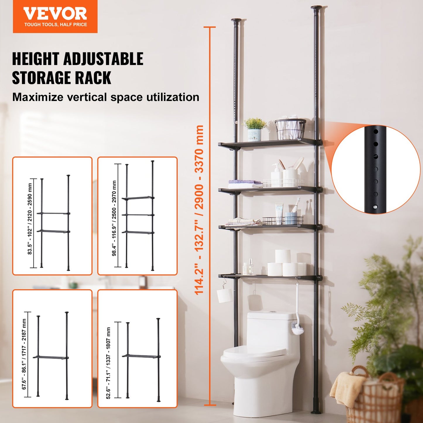Over the Toilet Storage 4-Tier Bathroom Shelf Rack Space Saver Organizer - Image 2