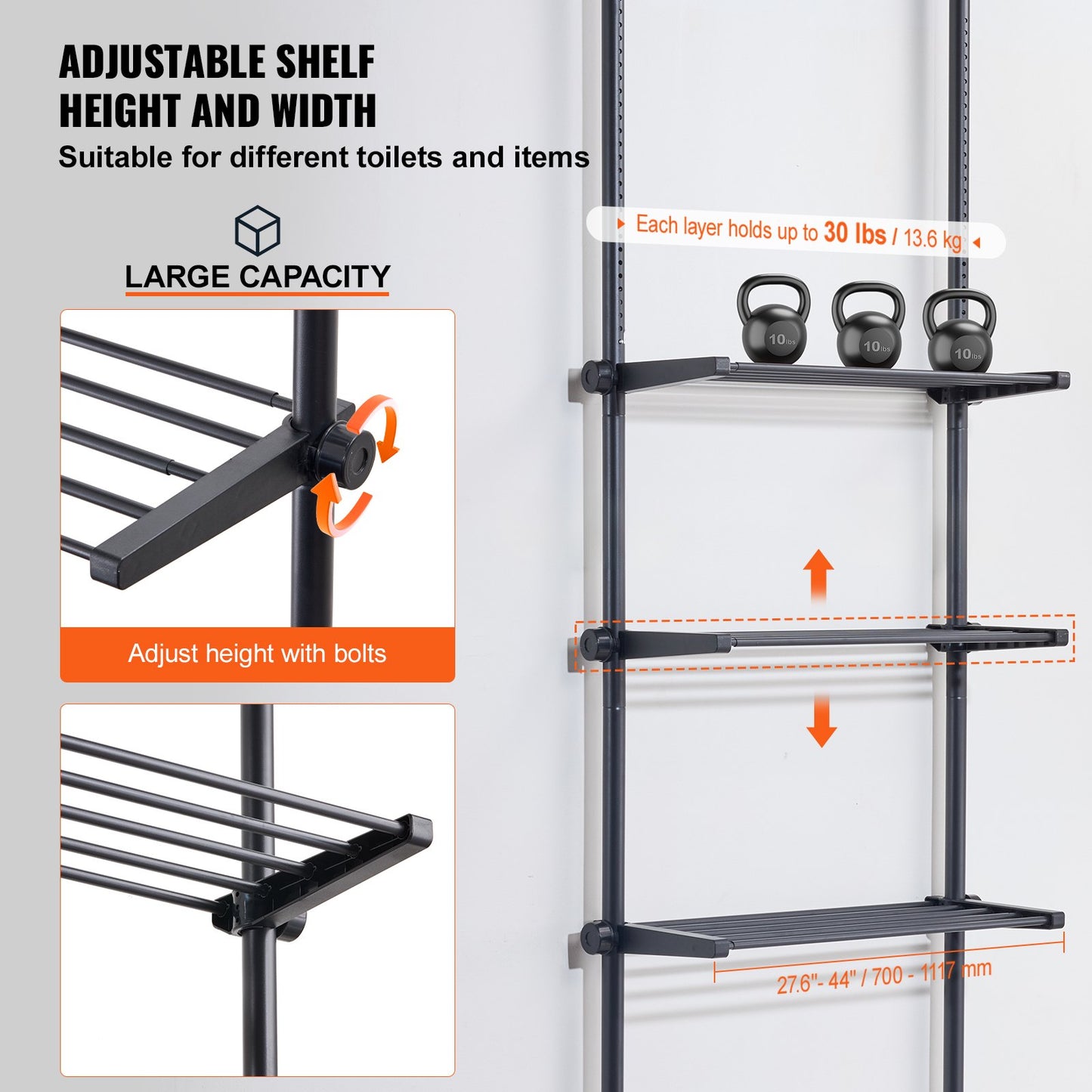 Over the Toilet Storage 4-Tier Bathroom Shelf Rack Space Saver Organizer - Image 3