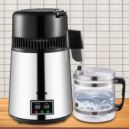 1.1 Gal Water Distiller, 0.3 Gal/H, 750W Distilled Water Maker Machine 0-99H Timing Set Temp Display, 304 Stainless Steel Countertop Distiller Glass Carafe Cleaning Powder 3 Carbon Packs, Silver - Image 8