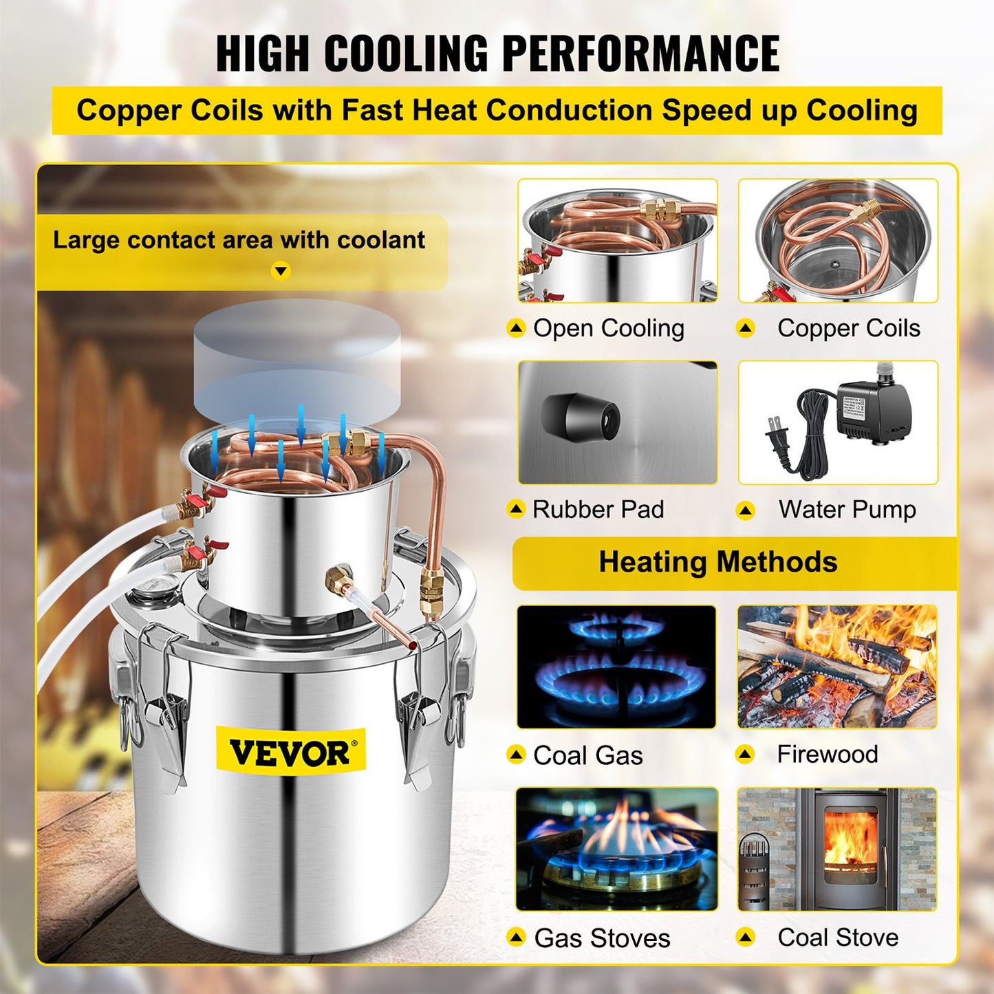 50L Water Alcohol Distiller Copper Moonshinestill Brewing w/ Water Pump - Image 4