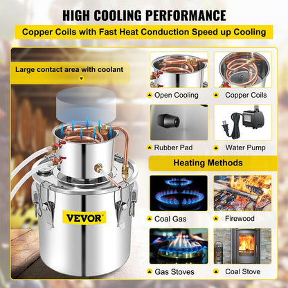 50L Water Alcohol Distiller Copper Moonshinestill Brewing w/ Water Pump - Image 4