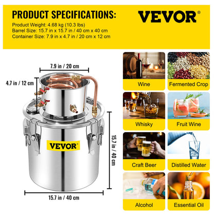 50L Water Alcohol Distiller Copper Moonshinestill Brewing w/ Water Pump - Image 7