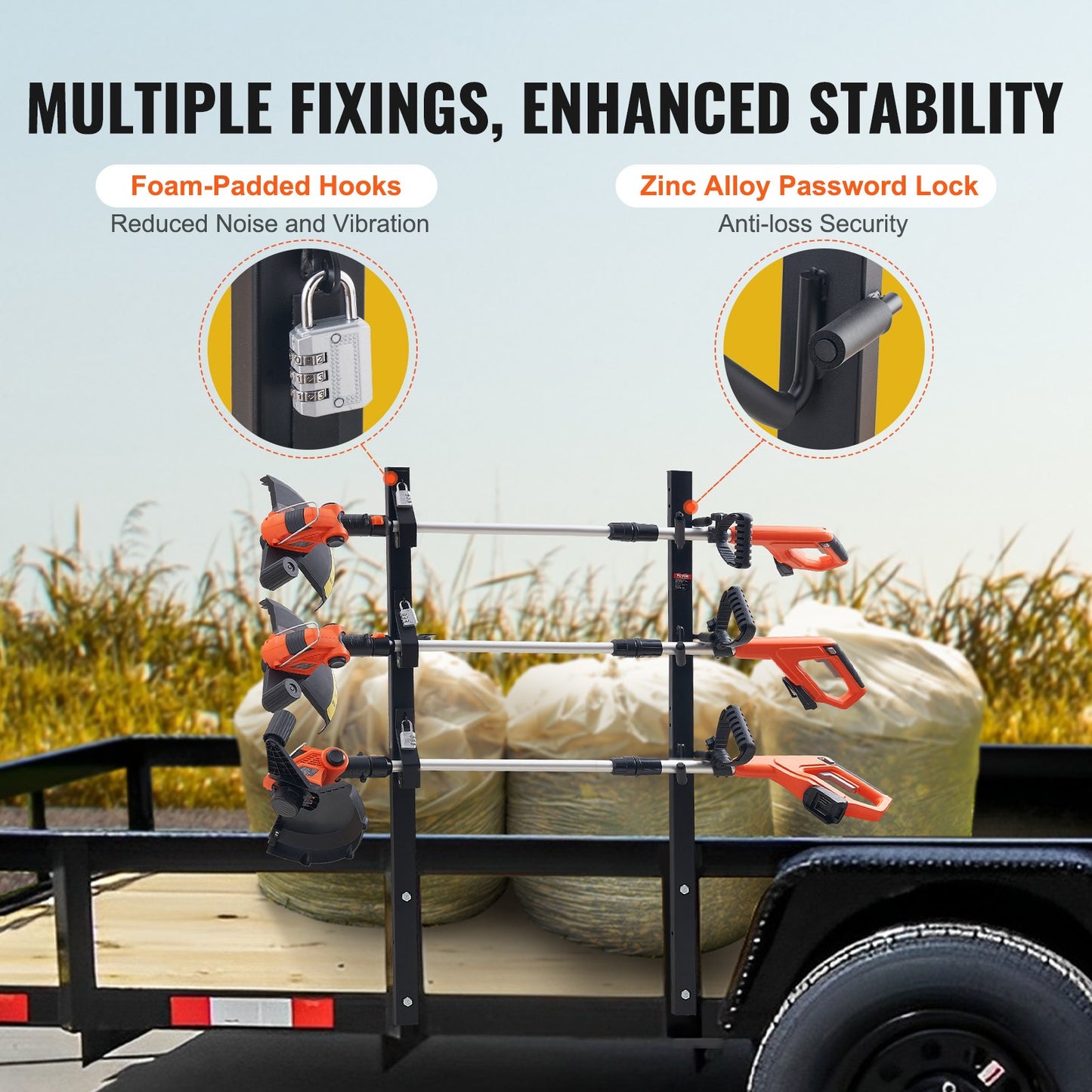 Trimmer Rack, 3 Place Weeder Trimmer Rack, Locking Trim Holder Landscape Trailer Rack Carrier Mount on Open Pickup/Trailer Enclosed Trailers, Pair - Image 4