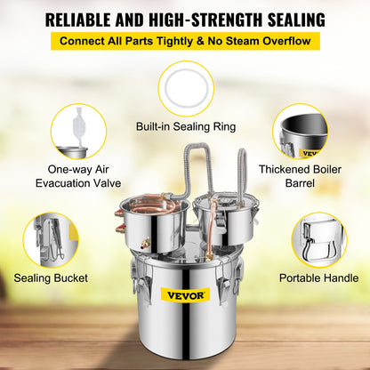 Moonshine Still 5 Gal 21L Stainless Steel Water Alcohol Distiller Copper Tube Home Brewing Kit Build-in Thermometer for DIY Whisky Wine Brandy, 5GAL, 3 pots - Image 6