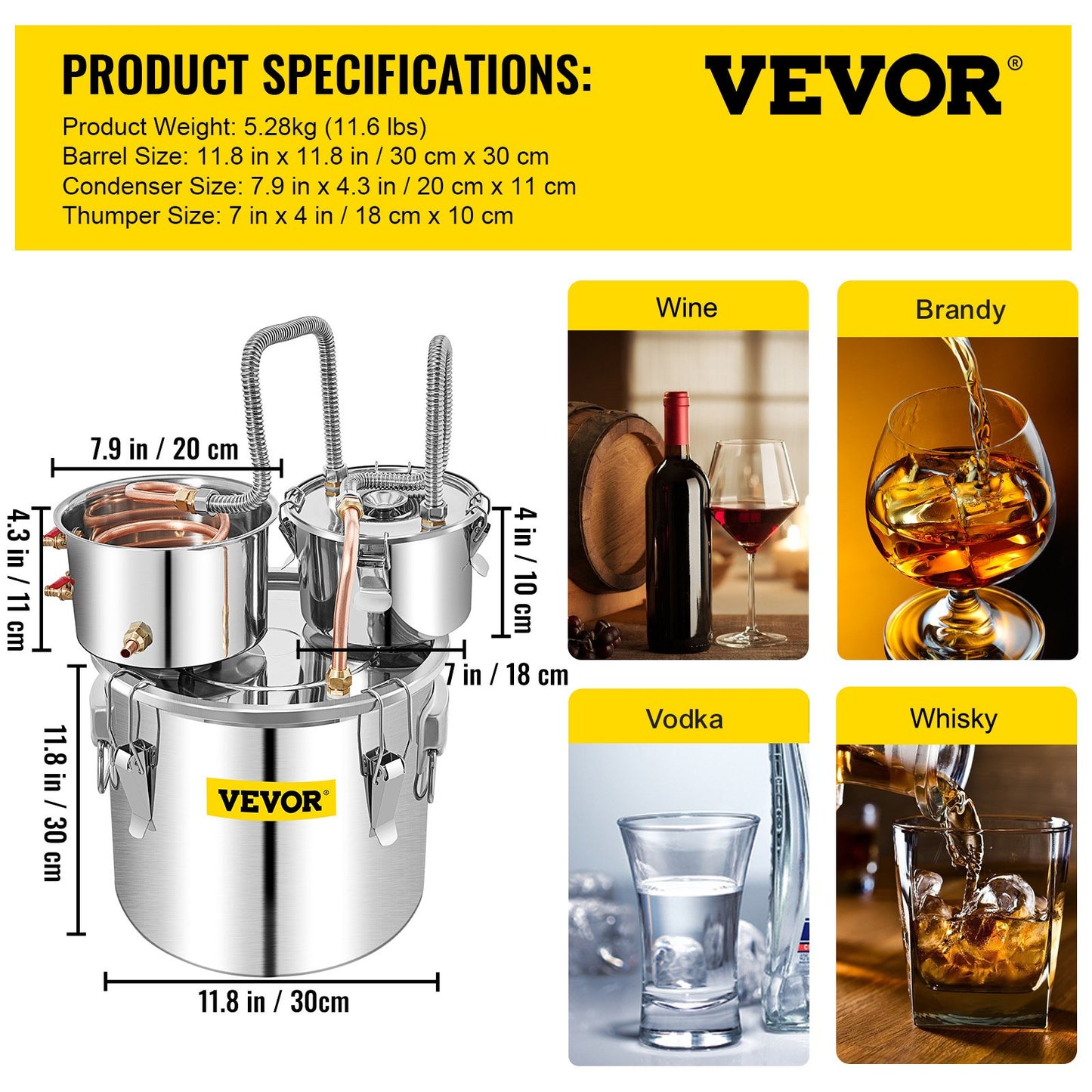 Moonshine Still 5 Gal 21L Stainless Steel Water Alcohol Distiller Copper Tube Home Brewing Kit Build-in Thermometer for DIY Whisky Wine Brandy, 5GAL, 3 pots - Image 7