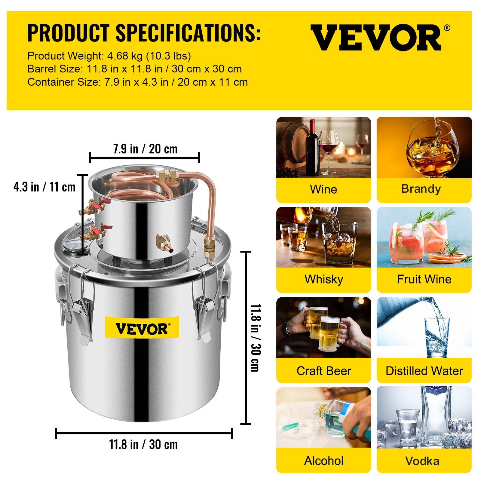 Moonshine Still 5 Gal 21L Stainless Steel Water Alcohol Distiller Copper Tube Home Brewing Kit Build-in Thermometer for DIY Whisky Wine Brandy, 5Gal, Silver - Image 7