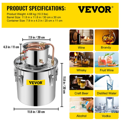 Moonshine Still 5 Gal 21L Stainless Steel Water Alcohol Distiller Copper Tube Home Brewing Kit Build-in Thermometer for DIY Whisky Wine Brandy, 5Gal, Silver - Image 7