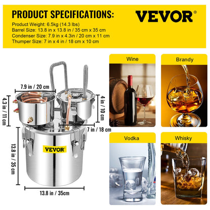 30L 8Gal Alcohol Distiller Water Spirit Boiler Home Brew Copper Alcohol Still - Image 7