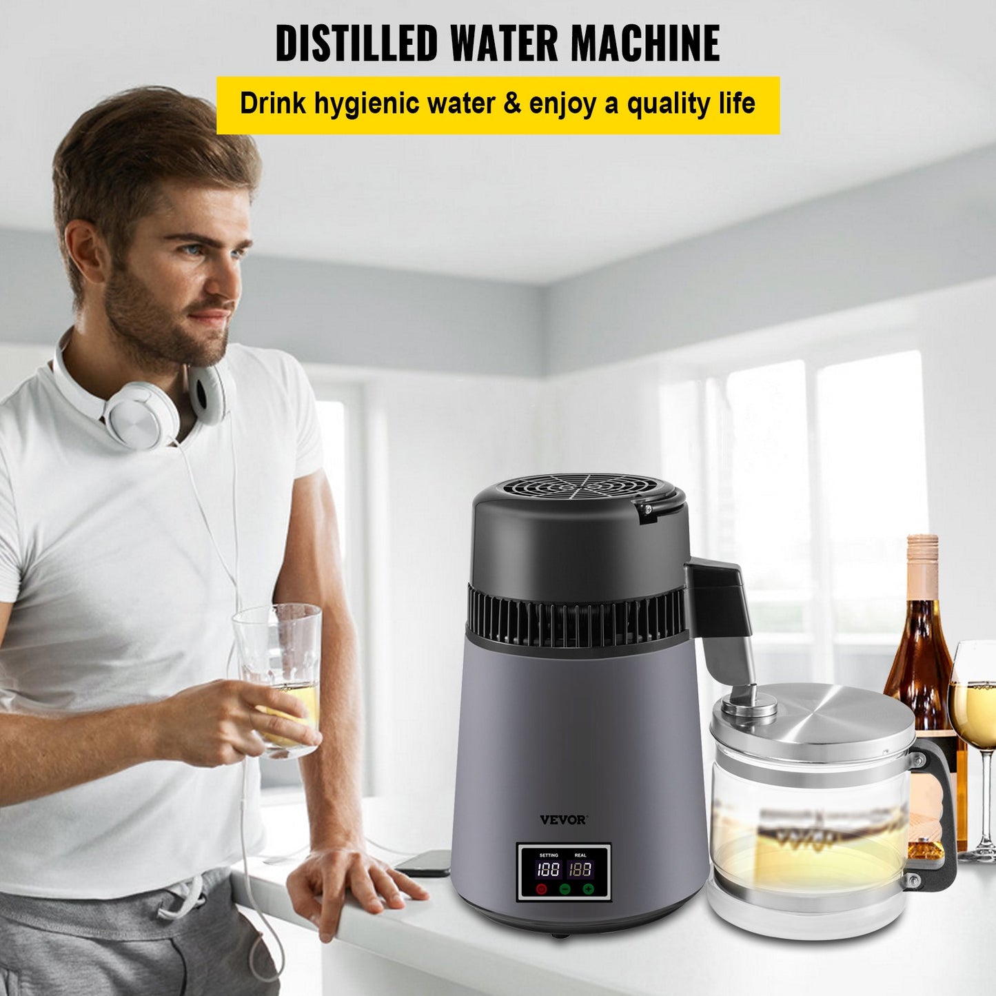 Home Water Distiller Distilled Water Maker 4 L with Dual Temp Display Grey - Image 2