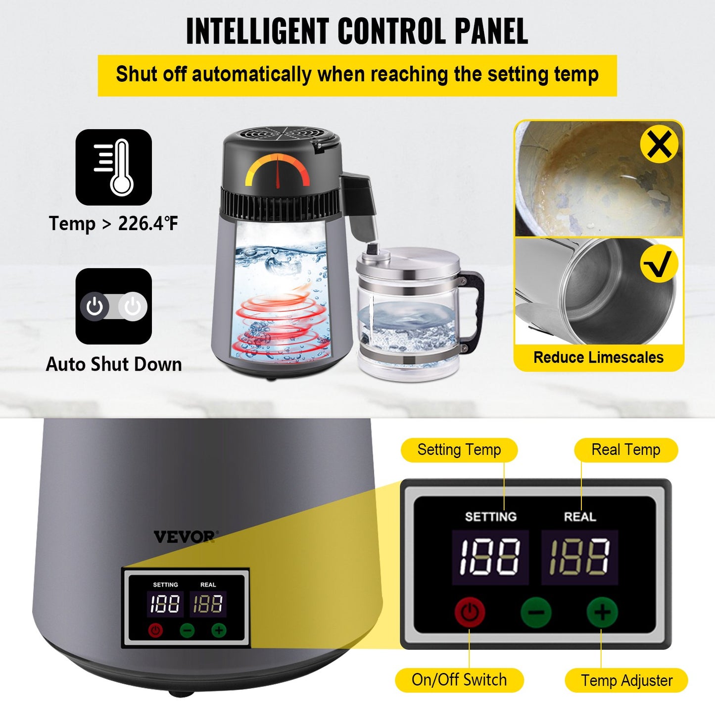 Home Water Distiller Distilled Water Maker 4 L with Dual Temp Display Grey - Image 4