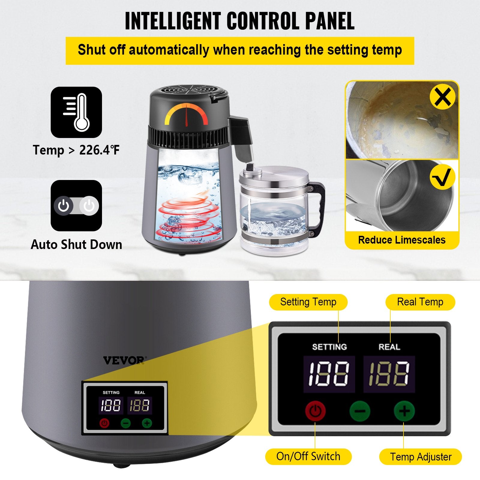 Home Water Distiller Distilled Water Maker 4 L with Dual Temp Display Grey - Image 4