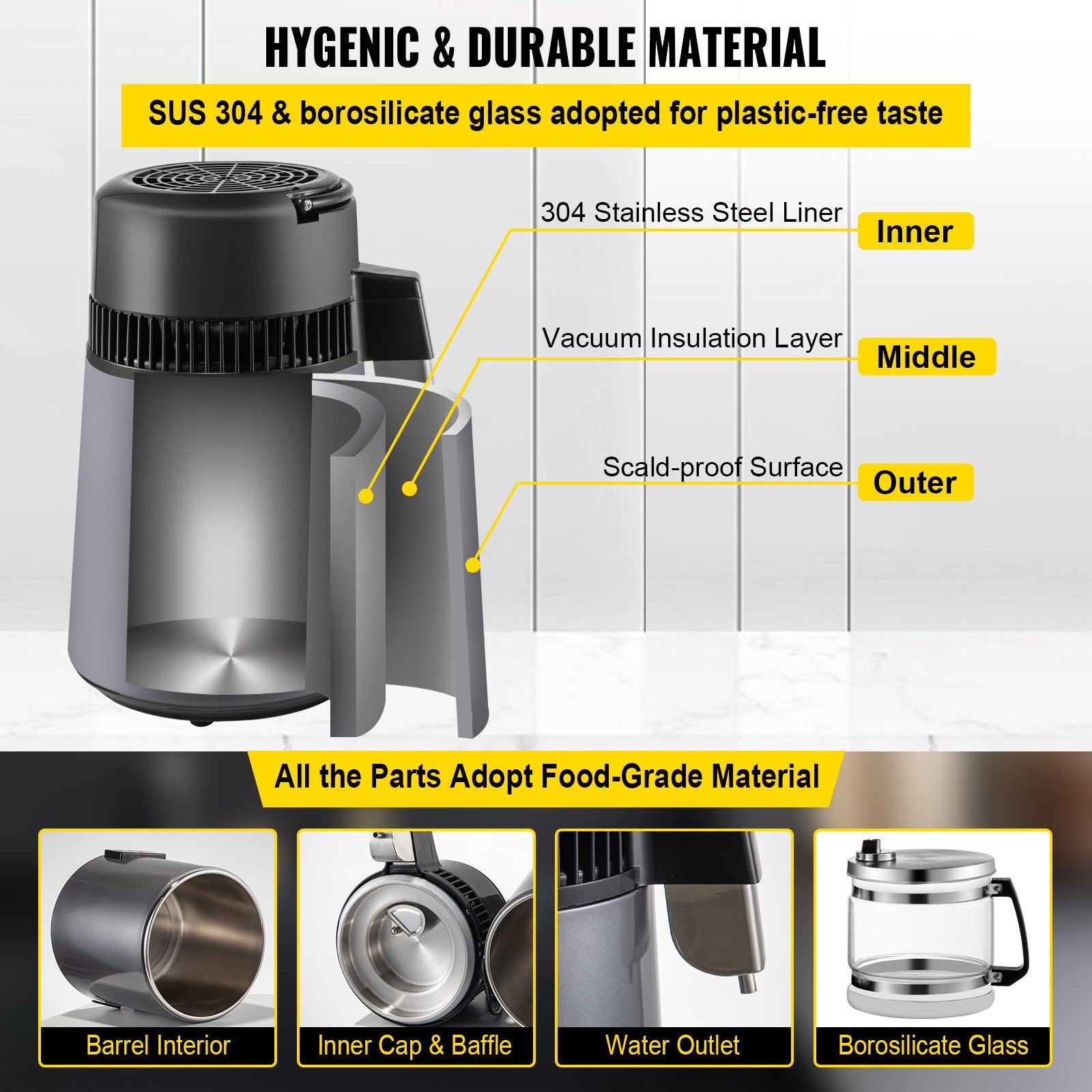 Home Water Distiller Distilled Water Maker 4 L with Dual Temp Display Grey - Image 5