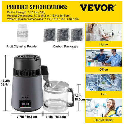 Home Water Distiller Distilled Water Maker 4 L with Dual Temp Display Grey - Image 7