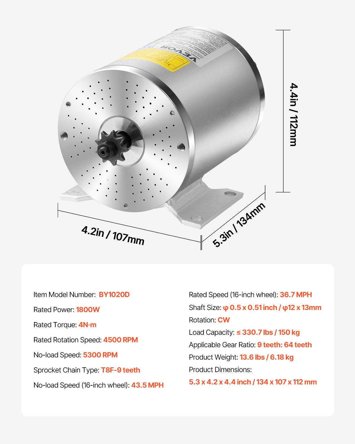 1800W Electric Brushless DC Motor Kit - 48V 4500rpm Motor with Upgraded Speed Controller, Foot Pedal and Throttle Grip Kit for Go Karts E-Bike Motorcycle Scooter - Image 7