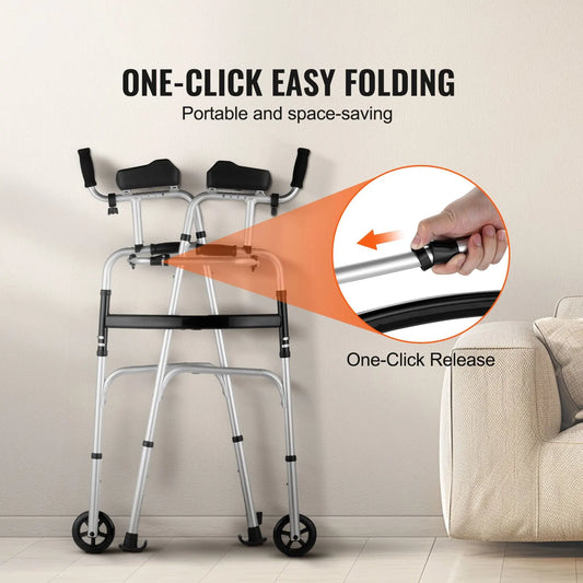 2 in 1 Folding Walker & Removable Armrests, Height Adjustable Foldable Walker with 5" Solid Wheels, Lightweight Aluminum | Front Wheeled Mobility Aid for Elderly Handicapped Disabled, 450 Pounds - Image 2