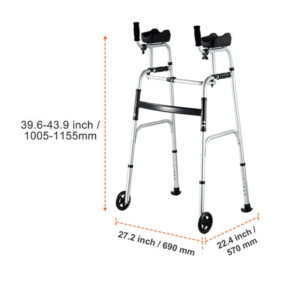 2 in 1 Folding Walker & Removable Armrests, Height Adjustable Foldable Walker with 5" Solid Wheels, Lightweight Aluminum | Front Wheeled Mobility Aid for Elderly Handicapped Disabled, 450 Pounds - Image 8