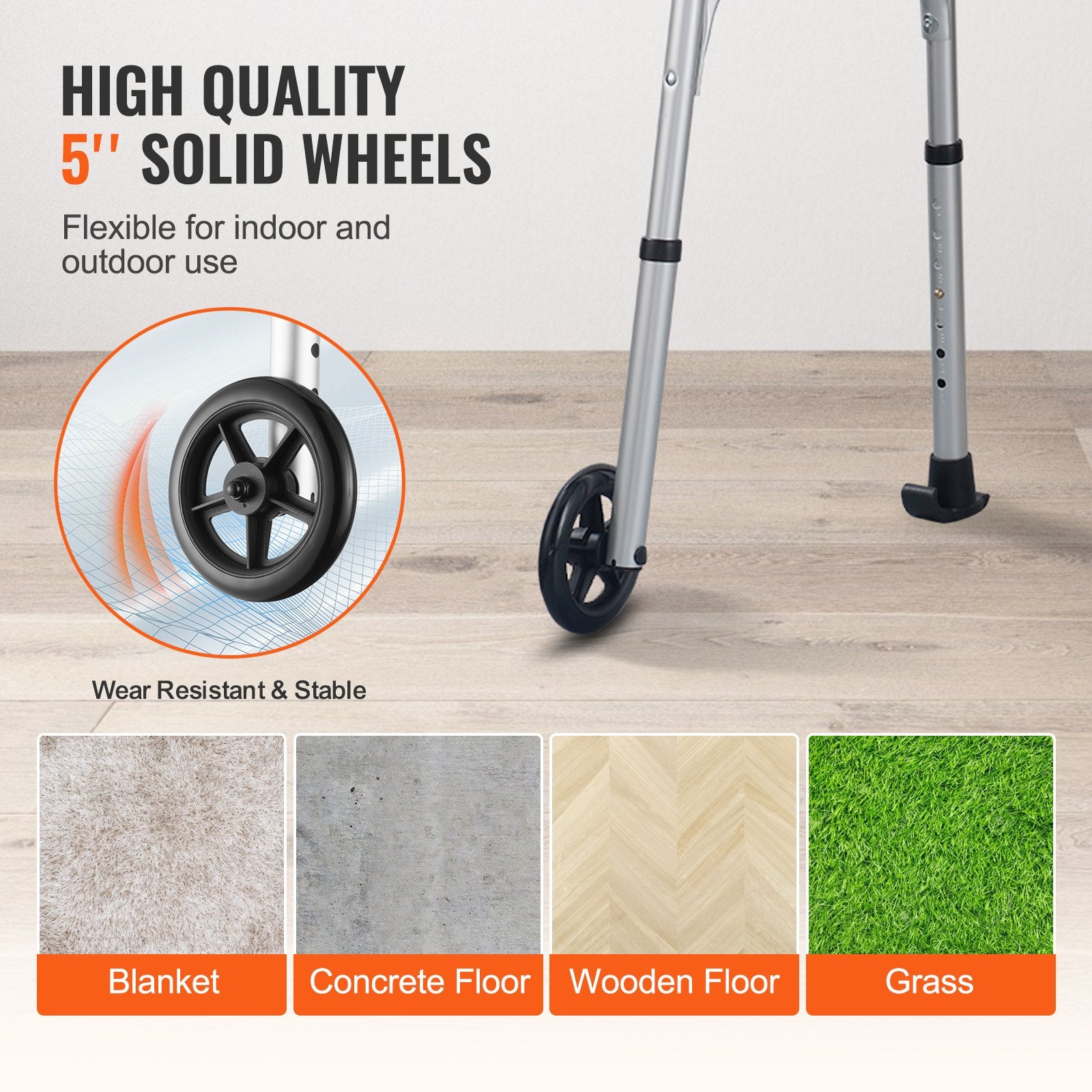 2 in 1 Folding Walker & Removable Armrests, Height Adjustable Foldable Walker with 5" Solid Wheels, Lightweight Aluminum | Front Wheeled Mobility Aid for Elderly Handicapped Disabled, 450 Pounds - Image 5