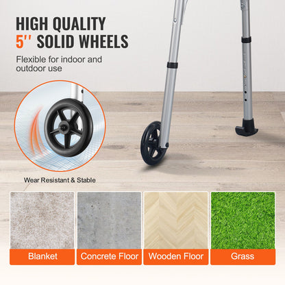 2 in 1 Folding Walker & Removable Armrests, Height Adjustable Foldable Walker with 5" Solid Wheels, Lightweight Aluminum | Front Wheeled Mobility Aid for Elderly Handicapped Disabled, 450 Pounds - Image 5