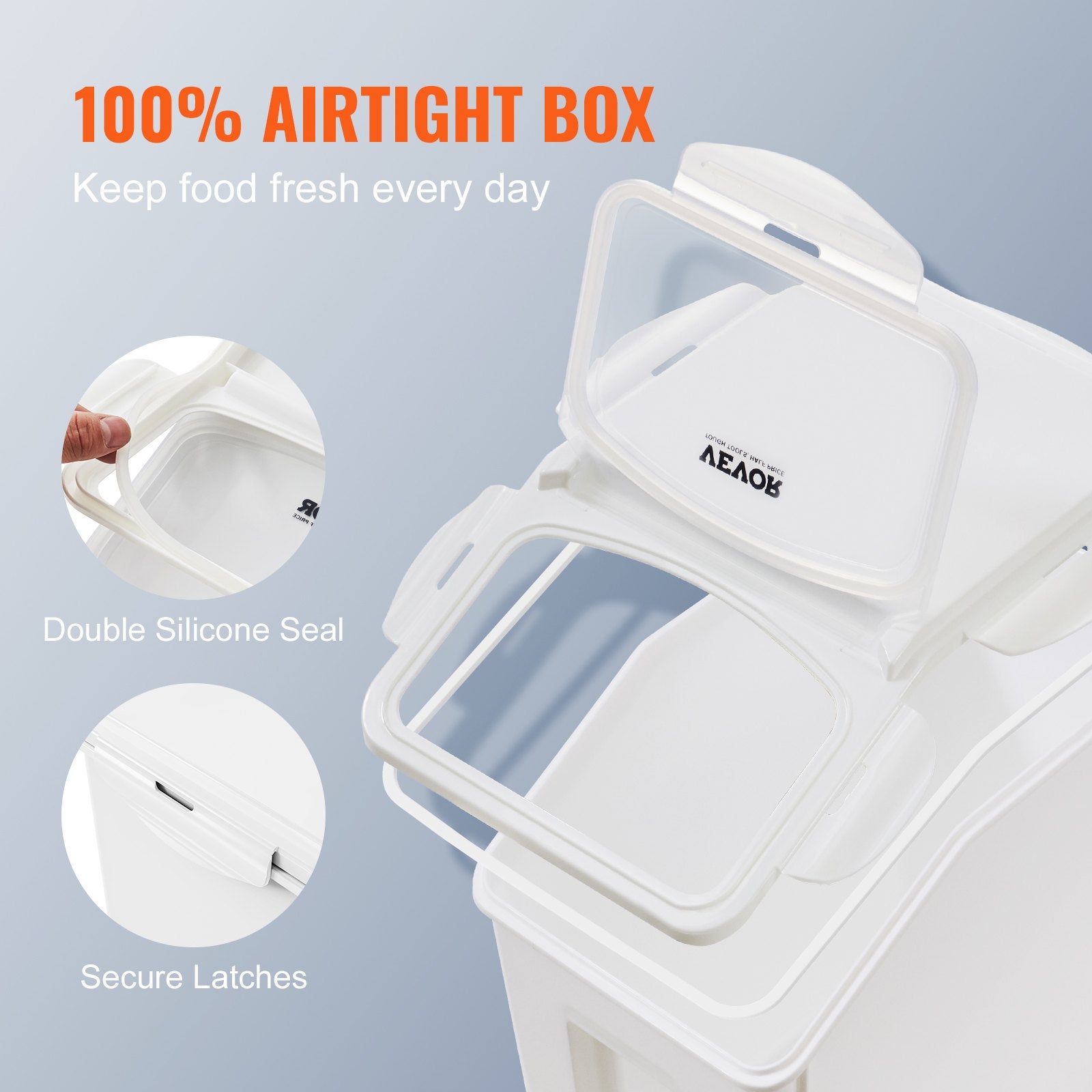 Ingredient Storage Bin, 2 x 15L Dispenser Bin with 2 Measuring Cups, Attachable Casters and Airtight Lid, 2 Pcs/Set Dog Pet Food Storage Container, PP Material Kitchen Rice Cereal Flour Bin - Image 3