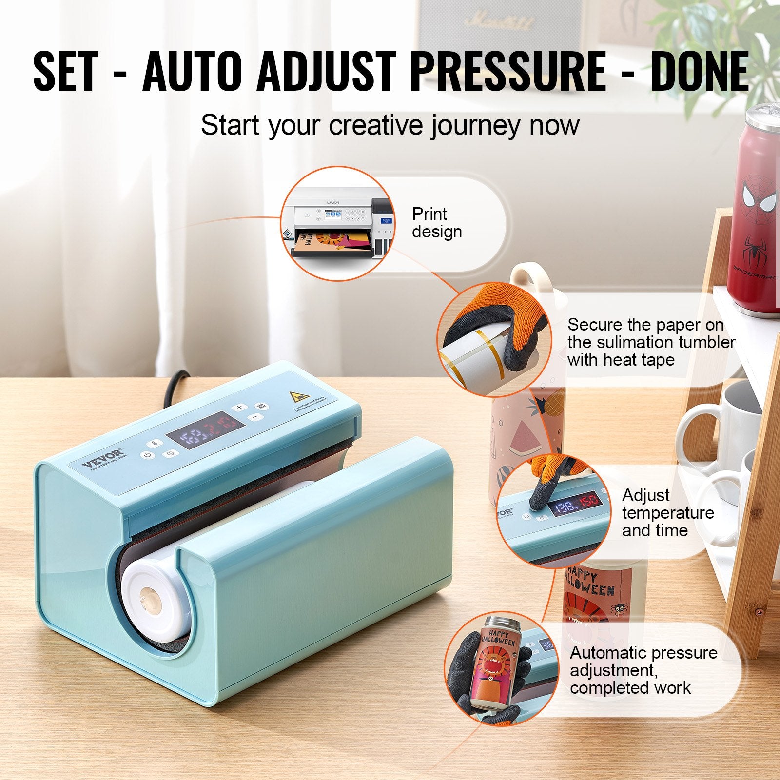 Auto Tumbler Heat Press Machine 325-887 ml Sublimation Mug Heat Press Blue - Image 5