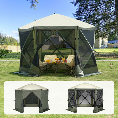 Pop Up Gazebo Tent, Pop-Up Screen Tent 6 Sided Canopy Sun Shelter with 6 Removable Privacy Wind Cloths & Mesh Windows, 10x10FT Quick Set Screen Tent with Mosquito Netting, Army Green - Image 9