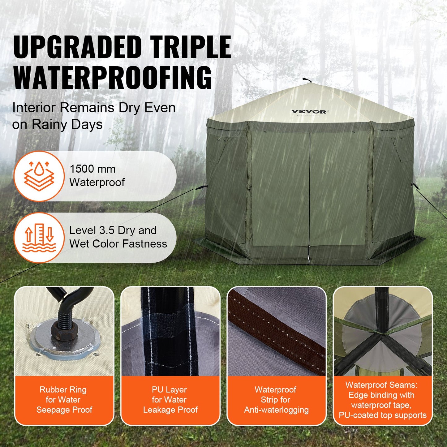 Pop Up Gazebo Tent, Pop-Up Screen Tent 6 Sided Canopy Sun Shelter with 6 Removable Privacy Wind Cloths & Mesh Windows, 10x10FT Quick Set Screen Tent with Mosquito Netting, Army Green - Image 3