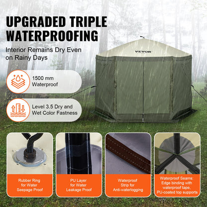 Pop Up Gazebo Tent, Pop-Up Screen Tent 6 Sided Canopy Sun Shelter with 6 Removable Privacy Wind Cloths & Mesh Windows, 10x10FT Quick Set Screen Tent with Mosquito Netting, Army Green - Image 3