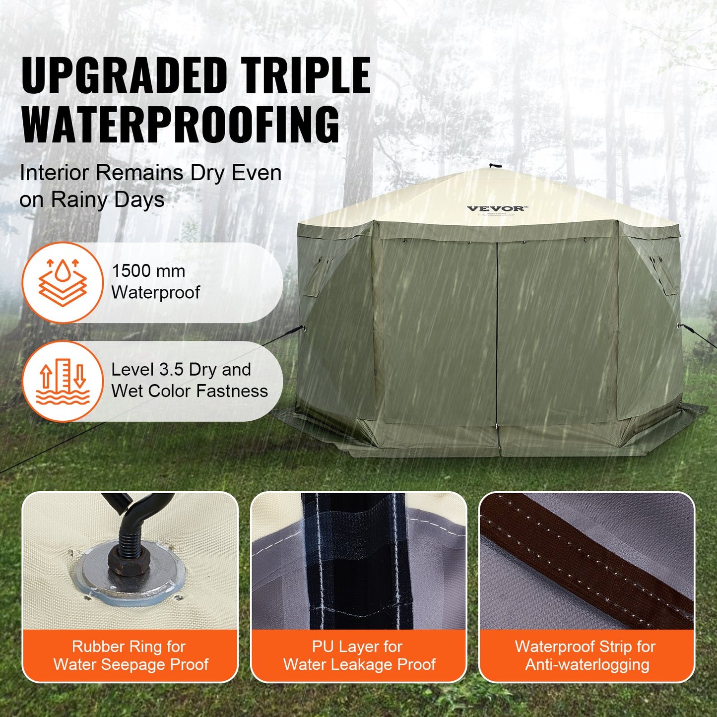 Pop Up Gazebo Tent, Pop-Up Screen Tent 6 Sided Canopy Sun Shelter with 6 Removable Privacy Wind Cloths & Mesh Windows, 12x12FT Quick Set Screen Tent with Mosquito Netting, Army Green - Image 3