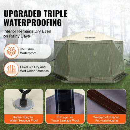 Pop Up Gazebo Tent, Pop-Up Screen Tent 6 Sided Canopy Sun Shelter with 6 Removable Privacy Wind Cloths & Mesh Windows, 12x12FT Quick Set Screen Tent with Mosquito Netting, Army Green - Image 3
