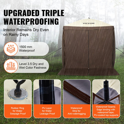 Pop Up Gazebo Tent, Pop-Up Screen Tent 4 Sided Canopy Sun Shelter with 4 Removable Privacy Wind Cloths & Mesh Windows, 6x6FT Quick Set Screen Tent with Mosquito Netting, Brown - Image 3