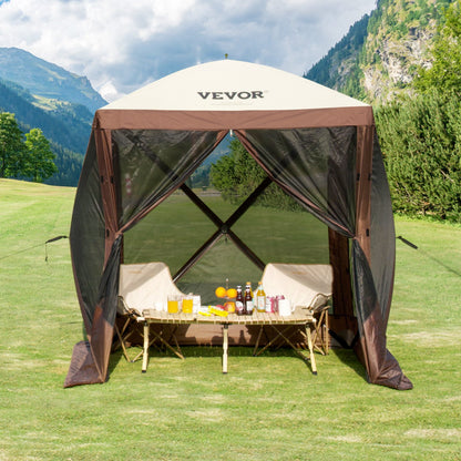 Pop Up Gazebo Tent, Pop-Up Screen Tent 4 Sided Canopy Sun Shelter with 4 Removable Privacy Wind Cloths & Mesh Windows, 6x6FT Quick Set Screen Tent with Mosquito Netting, Brown - Image 8