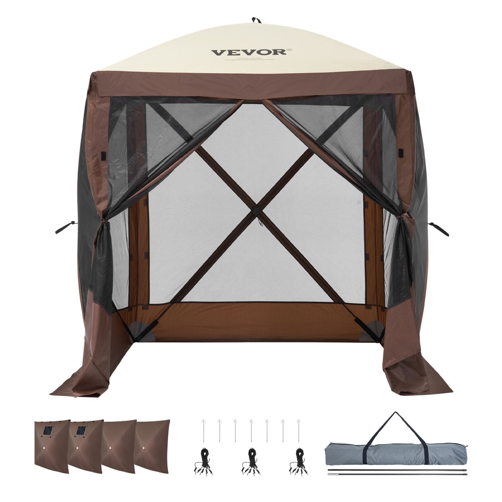 Pop Up Gazebo Tent, Pop-Up Screen Tent 4 Sided Canopy Sun Shelter with 4 Removable Privacy Wind Cloths & Mesh Windows, 6x6FT Quick Set Screen Tent with Mosquito Netting, Brown - Image 9